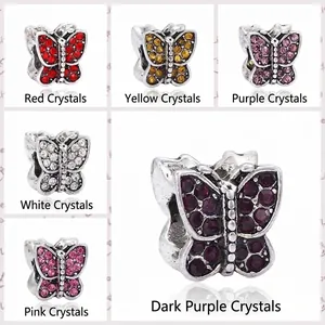 Cuentas de mariposa brillantes para pulseras DIY con incrustaciones de cristal