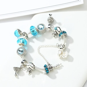 Bracelet à breloques en argent S925 avec perles en verre bleu ciel et pendentif