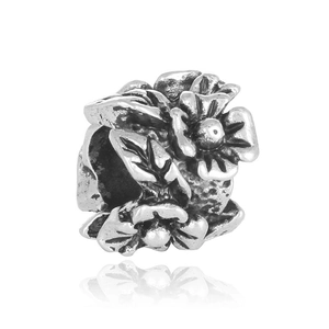 Cuenta de Agujero Grande de Flor de Aleación de Plata Antigua Vintage Amuleto Floral para Fabricación de Pulseras Collares Joyería Étnica