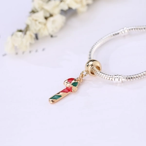 Christmas candy cane charm pendant with red white enamel for DIY jewelry making