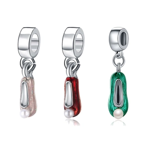 Enamel Ballet Shoe High Heel Charm Pendant With Faux Artificial Pearl Alloy DIY Jewelry Parts For Bracelet Necklace Phone Chain