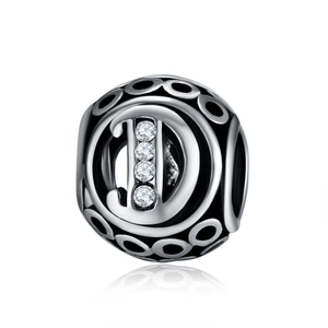 Ethnic style silver letter D charm bead with sparkling diamonds for DIY bracelet