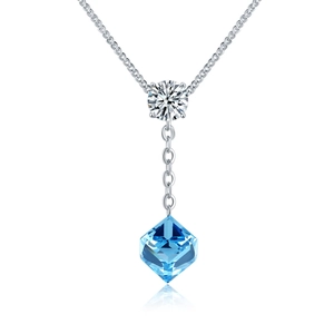 Minimalist Austrian Crystal Pendant Necklace For Women Aurora Sugar Cube Zirconia Silver Plated Clavicle Chain Jewelry Gift