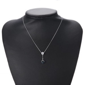 Elegant Austrian crystal necklace with silver chain and blue gemstone pendant for women