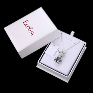 Cute Easter bunny necklace with blue crystal heart pendant in an Eccosa gift box