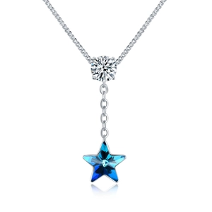 Elegant 925 Sterling Silver Star Blue Crystal Necklace For Women Clavicle Chain Starry Sky Birthday Gift Jewelry