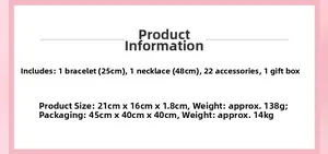 Details van de DIY-adventskalender: 25cm armband, 48cm ketting en 22 bedeltjes
