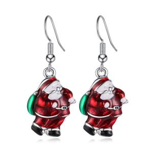 Orecchini natalizi pendenti con Babbo Natale in smalto rosso e bianco su ganci argento