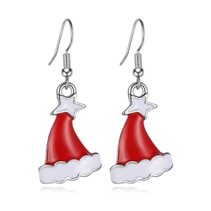 Orecchini pendenti natalizi a cappello di Babbo Natale in smalto rosso e stella d'argento