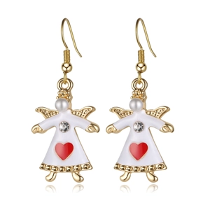 Orecchini angelo dorati con smalto bianco e cuore rosso come regalo di Natale per donne