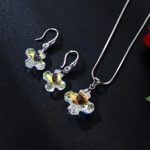 Austrian crystal cross pendant necklace and earrings jewelry set for women with AB coating