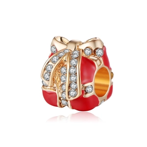Alloy Enamel Christmas Gift Box Bow Charm With Rhinestone Inlaid DIY Bracelet Necklace Pendant Jewelry Accessory For Women