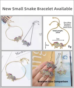 Detail of adjustable unicorn charm bracelets with colorful rhinestones in gold and silver