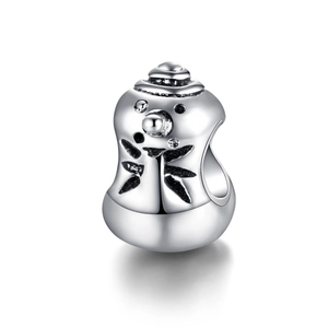 Polierte Schneemann-Perle aus Silber mit Zirkonia-Augen für DIY-Weihnachtsarmbänder