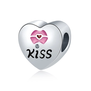 Heart KISS Lip Enamel DIY Charm Bead Alloy Silver Plated Cubic Zirconia Spacer Charm For Bracelet Jewelry Making Women Gift