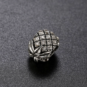 Sparkling pineapple charm in vintage silver finish with white rhinestones for DIY jewelry