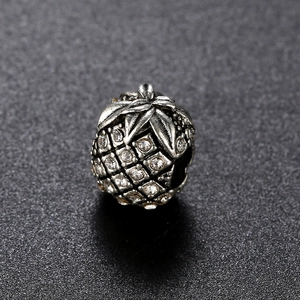 Sparkling pineapple charm in vintage silver with white rhinestones for DIY jewelry