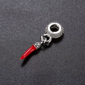 S925 sterling silver red chili pepper charm pendant with ethnic weave bracelet design