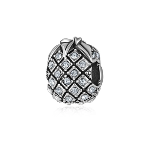 Alloy Pineapple Charm Bead With Clear Rhinestone Embellishment Antique Silver Finish DIY Jewelry Accessory For Bracelet