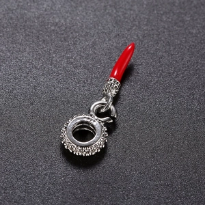 Ethnic style silver ring with glossy red chili pepper charm for DIY jewelry bracelets