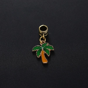 Tropical palm tree charm with green and orange enamel in gold finish for DIY jewelry