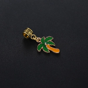 Tropical coconut tree charm with green enamel and gold base for DIY jewelry making