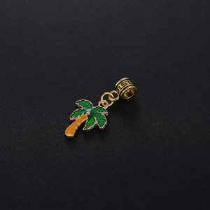 Tropical coconut tree charm with gold plating and colorful enamel for DIY jewelry