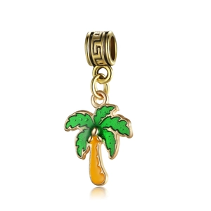 Tropical Coconut Tree Alloy Charm For DIY Bracelet Necklace Making Enamel Drip Oil Gold Pendant Hawaiian Style Women Jewelry