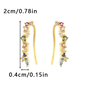 Detailed size view of 2cm colorful zircon ear crawlers with gold finish plating