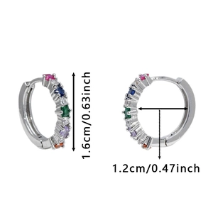 Rainbow cubic zirconia hoop earrings with 1.6cm outer diameter and 1.2cm inner diameter