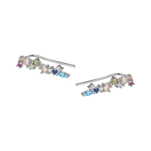 Elegant Colorful Zirconia Copper Ear Climber Earrings For Women Gold Silver Plated Irregular Geometric Jewelry Gift