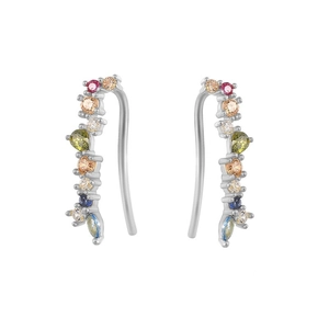 Climbing ear crawler studs with colorful zircon gemstones in silver settings for women