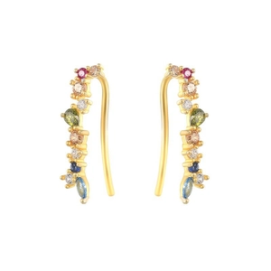 Minimalist gold plated colorful zircon ear crawler earrings with multi-shape gemstones