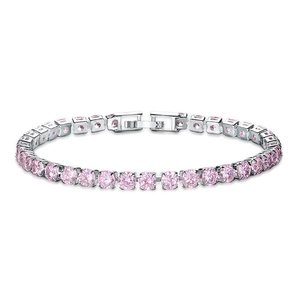 Classic silver-tone tennis bracelet with brilliant-cut pink round cubic zirconia crystals