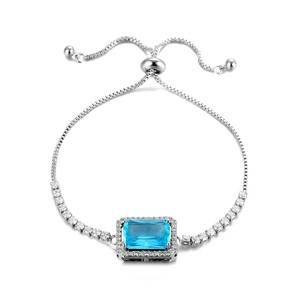 Elegant rectangle sky blue zircon bracelet with silver box chain and adjustable clasp