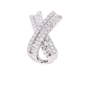 Minimalist geometric cross stud earring in silver with sparkling pavé zircon stones