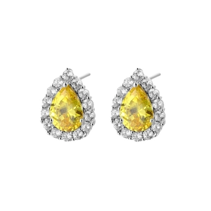 Boucles d'oreilles poire en zircon jaune avec halo micro-pavé sur monture en argent poli