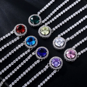 Collier Pendentif Halo en Alliage de Zircone de Luxe pour Femmes Chaîne Tennis en Cristal Rond Bijoux Hip Hop Élégants