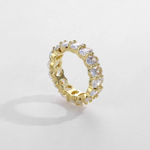 Luxurious gold oval cut eternity ring with sparkling white zircon gemstones for women
