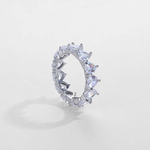 Elegant eternity ring with pear-cut cubic zirconia in polished silver setting