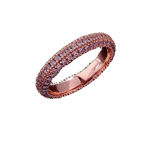 Anello in oro rosa con tripla fila di pavé in zirconi rosa in stile hip-hop alla moda
