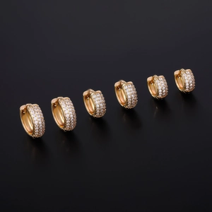 Hip Hop Men Copper Hoop Earrings Iced Out Pave Zirconia Geometric Gold Huggie Earrings Round Mens Fashion Jewelry