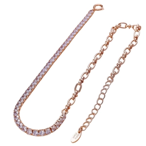Rose gold tennis bracelet with cubic zirconia stones and interlocking chain link design