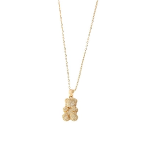Elegant gold bear pendant necklace with sparkling heart zircon and dainty link chain