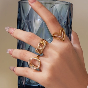 Edelstahl Zirkonia Herz Offener Verstellbarer Ring Für Damen Minimalistischer Französischer Stil Gold Silber Schmuck