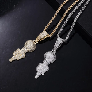 Collier Pendentif Microphone Hip Hop Iced Out Chaîne Torsadée en Acier Inoxydable Or Argent Strass Bijoux Homme