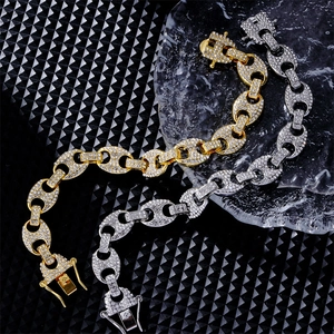 Hip hop iced out pig nose Cuban bracelets in gold and silver with sparkling rhinestones