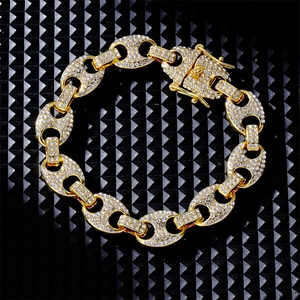 Men's hip hop gold plated Miami cuban link bracelet with sparkling rhinestones
