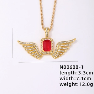 Macro detail of iced-out wing pendant showing 3.3cm by 7.1cm dimensions and 12.0g weight