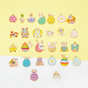 Colorful Easter enamel charms set featuring rabbits, eggs, and chicks for DIY jewelry making